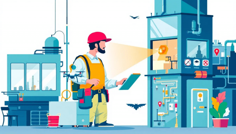 A pest control professional inspecting an industrial facility for pest activity.