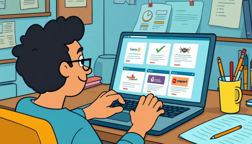 A new visual representation of a person researching pest control companies online, showcasing the process of finding the right service.