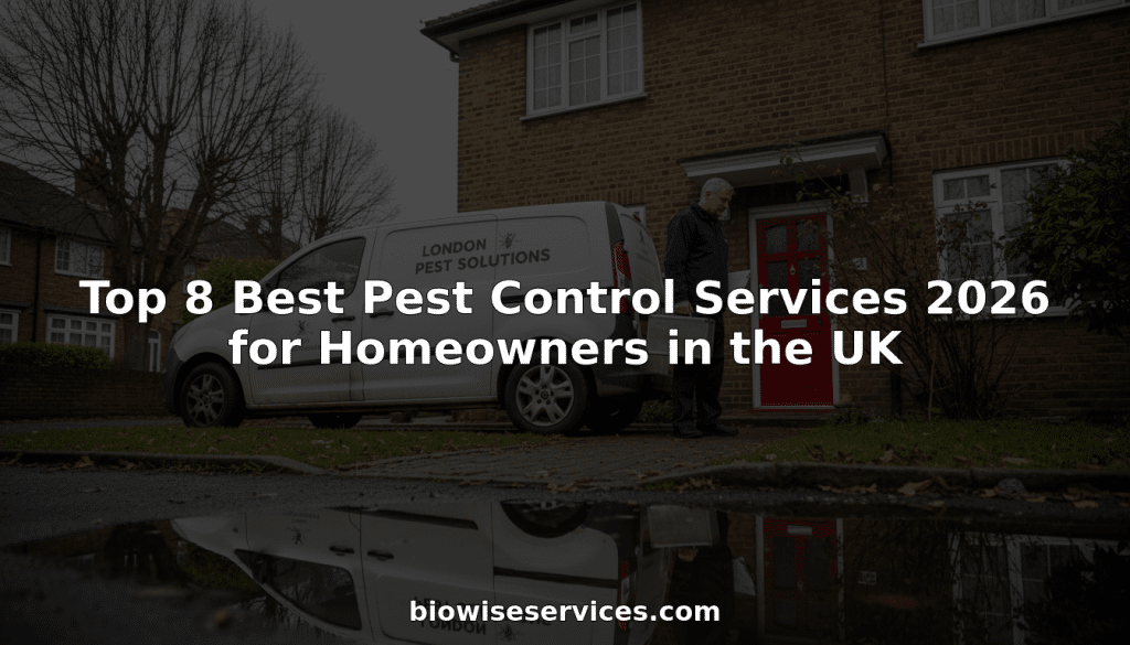 Pest control technician at London home entrance