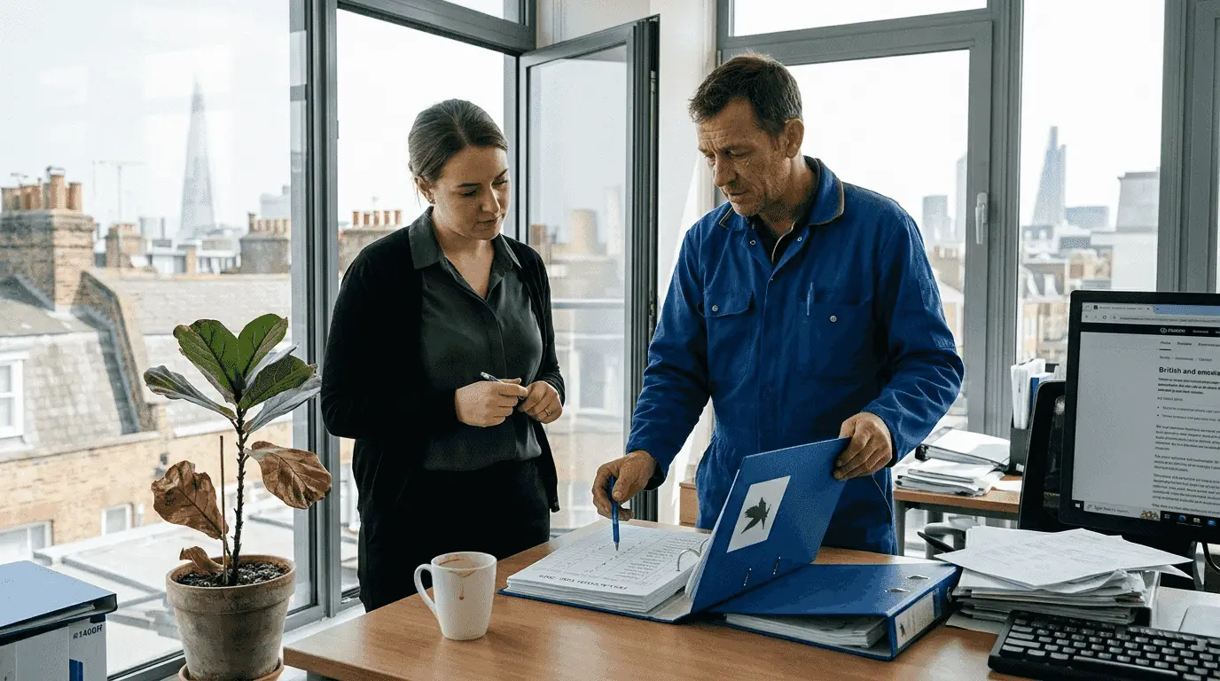 Technician and manager review pest control paperwork