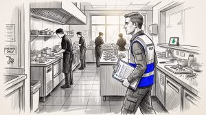 Environmental Health Officer inspecting commercial kitchen