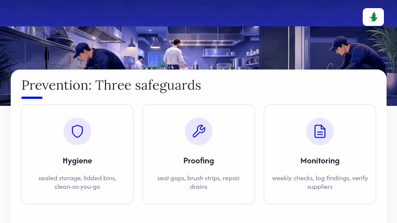 Three-part restaurant mouse prevention system