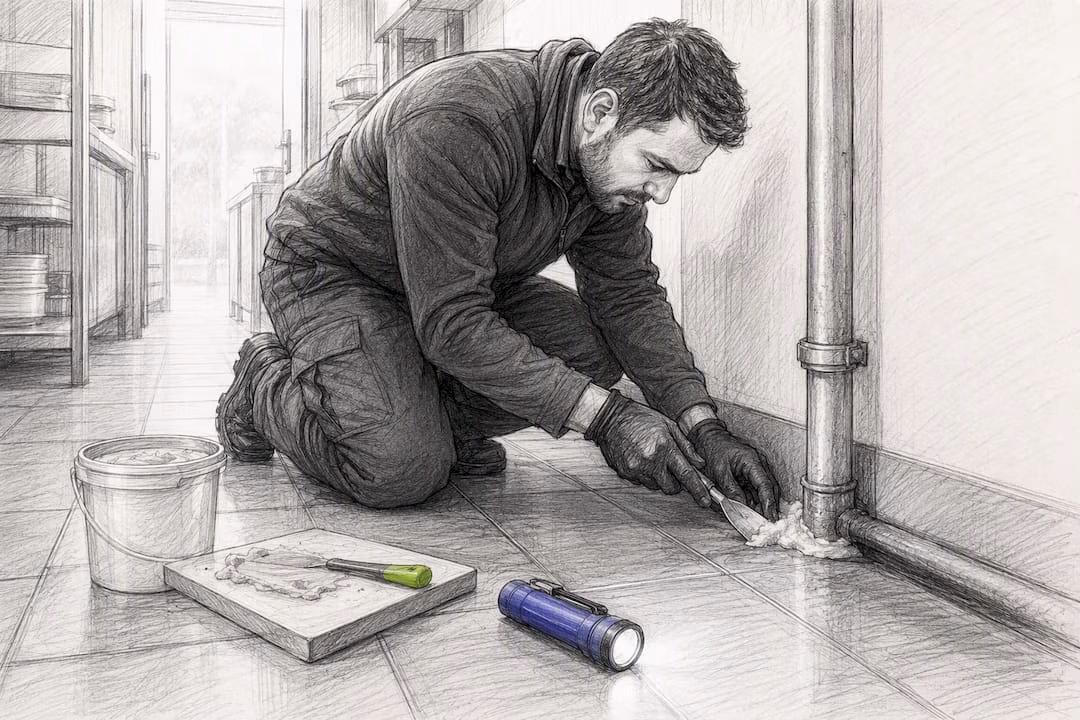 Technician sealing a commercial entry point