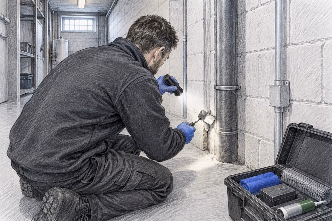 Technician inspecting a UK building wall