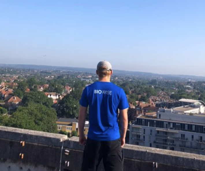 BioWise technician on a London rooftop