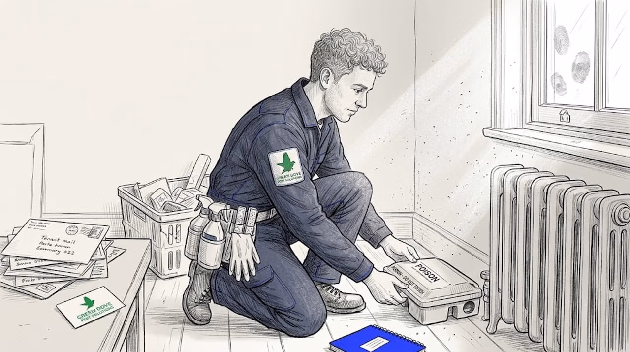 Pest control technician placing bait in London flat