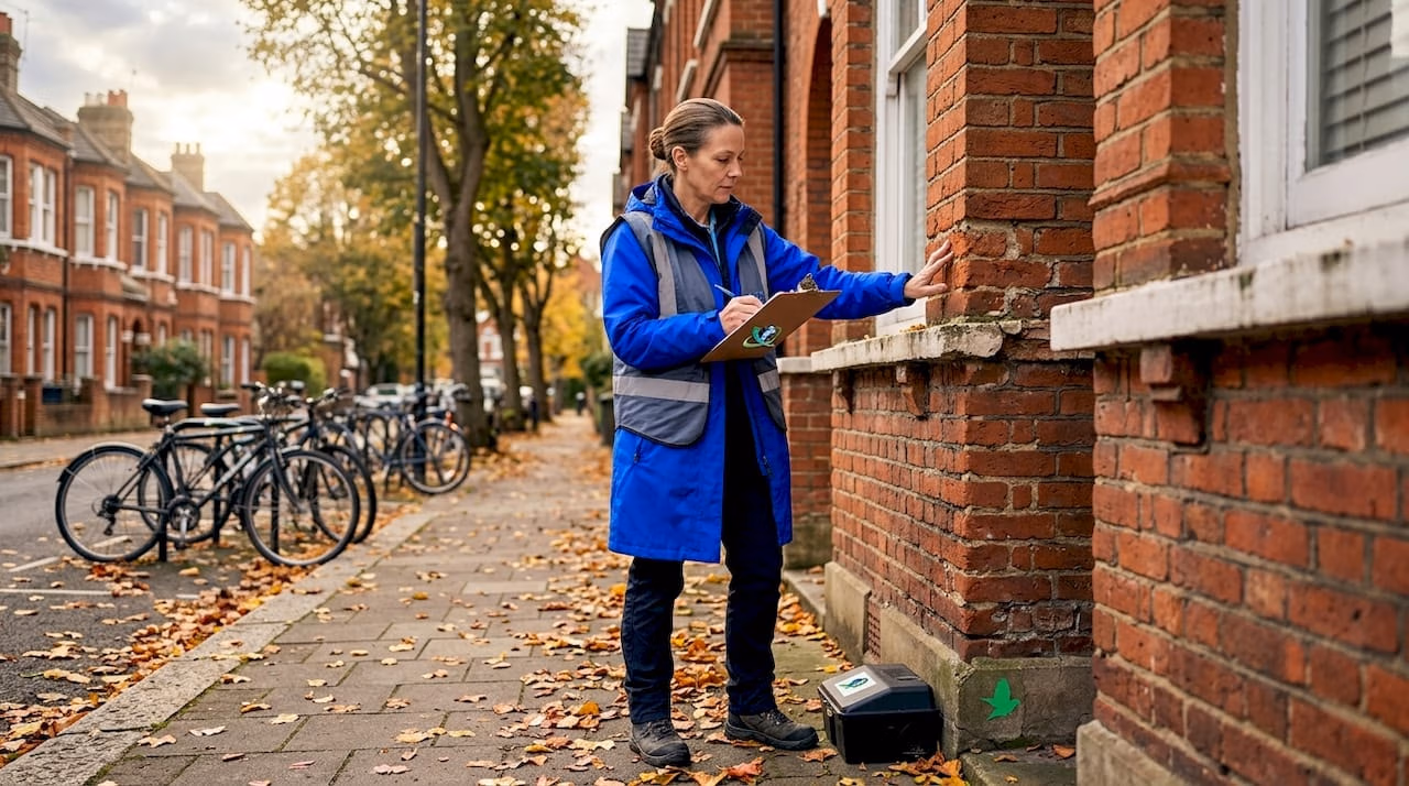 Manager checks brickwork of Victorian building