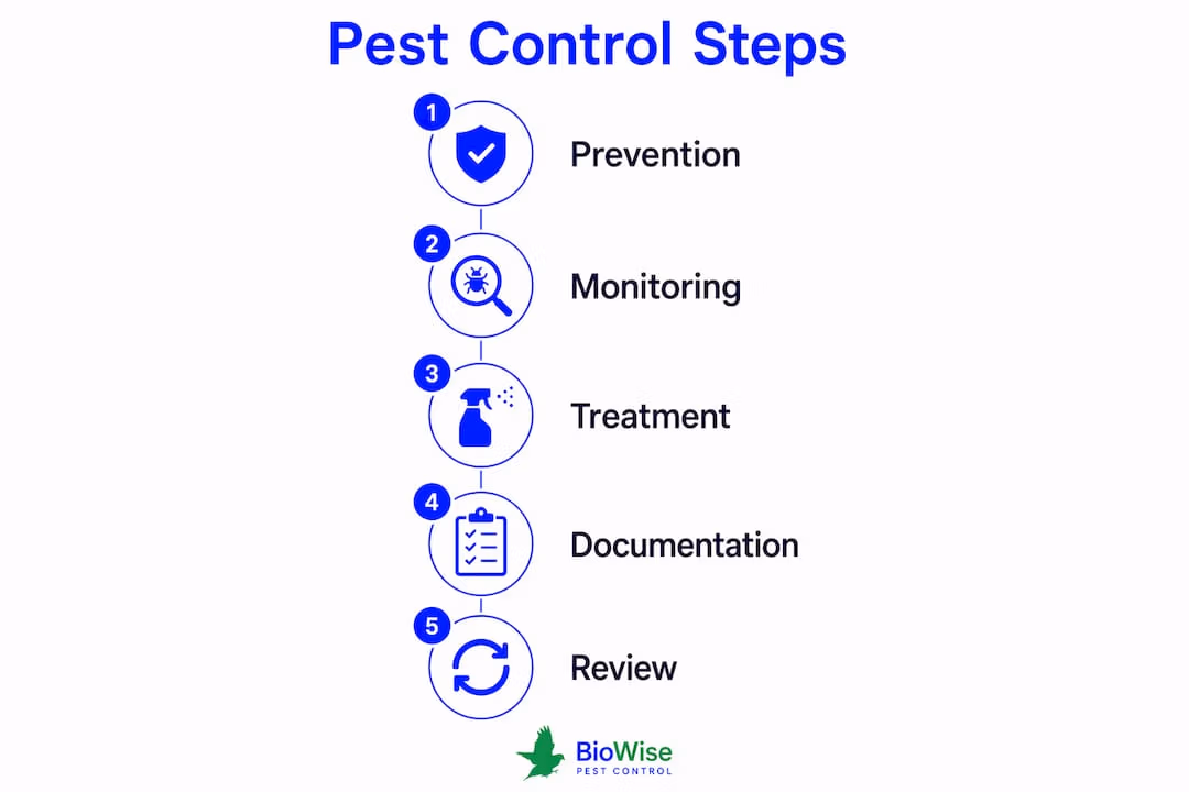 Infographic showing key pest control process steps