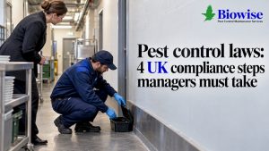 Technician inspecting compliant bait station in hotel
