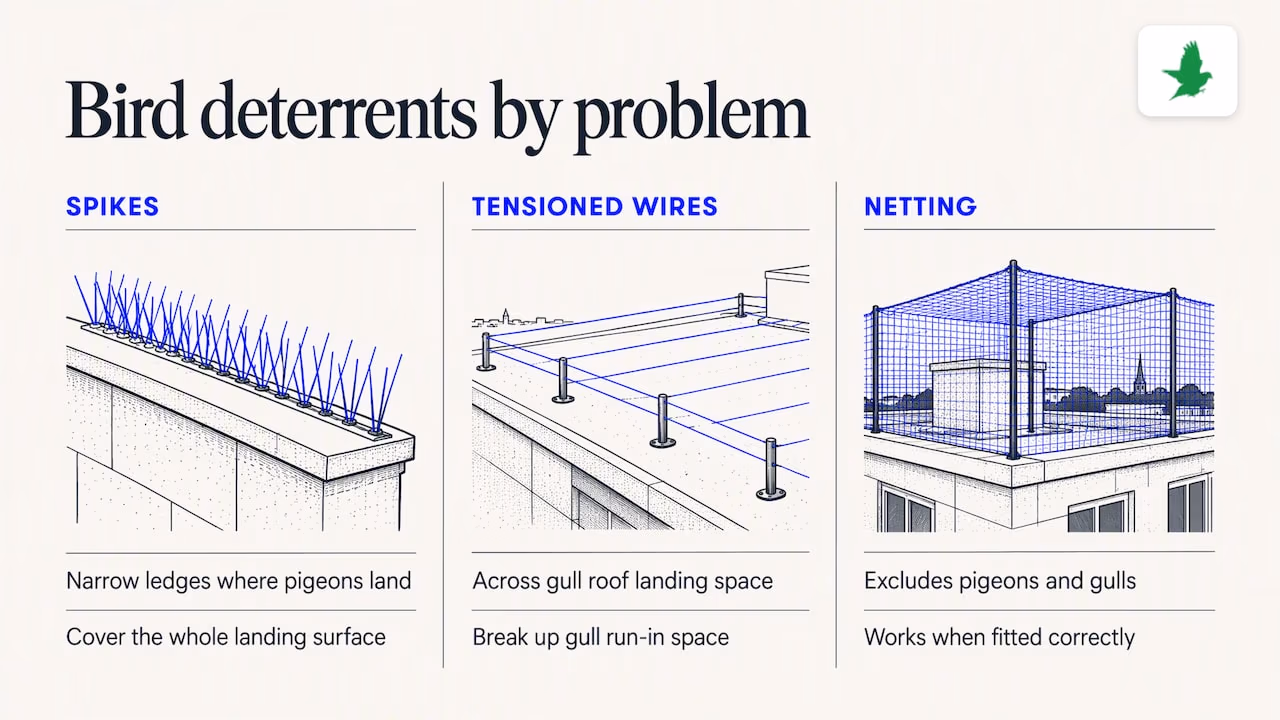 Comparison of three bird deterrent methods
